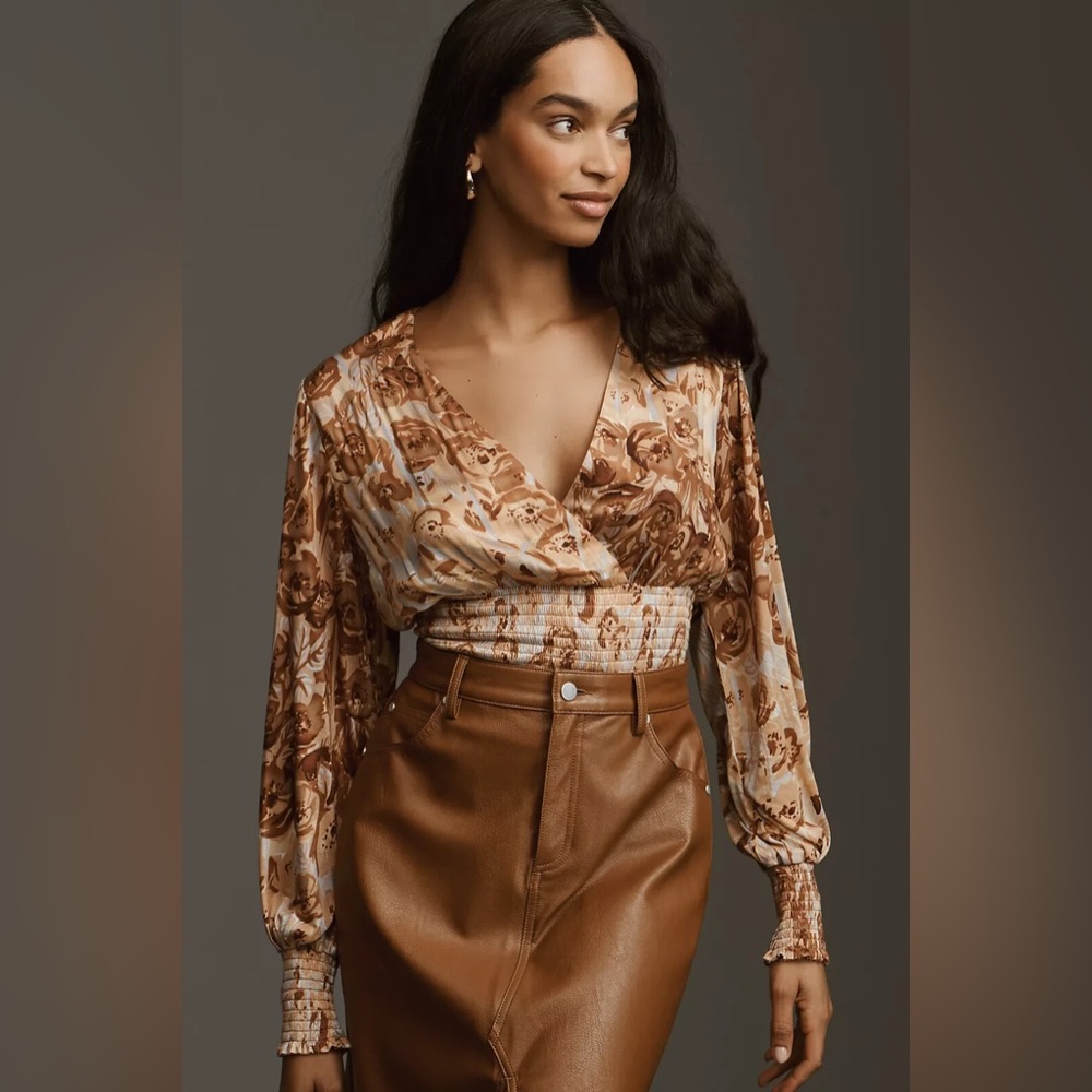 Anthropologie Tiny Valentina Long-Sleeve Printed Surplice Top - Picture 4 of 8